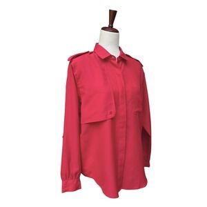 Diane Von Furstenberg Blouse Size M Red Long Sleeve 90s Feminine Utility Safari